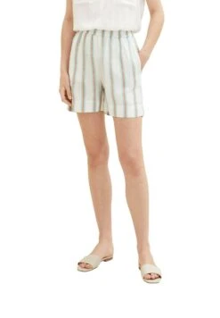 Tom Tailor Bermuda Mit - Shorts - Offwhite/Brown Vertical Stripe -Tom Tailor 047796e9982b4bda98c2618689d5a66d