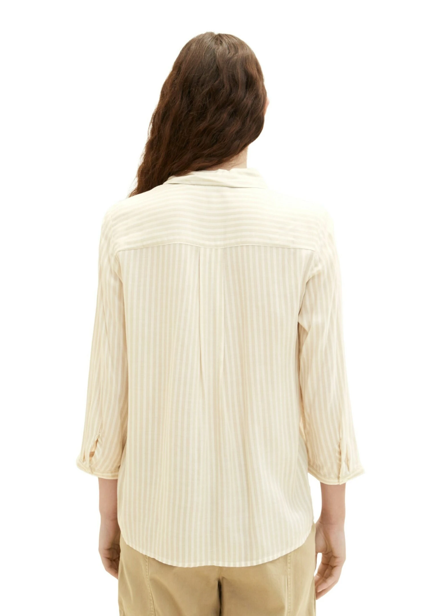 Tom Tailor Overhemdblouse - Beige White Stripe Woven 3 Tom Tailor Overhemdblouse - Beige White Stripe Woven - Afbeelding 3