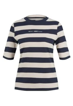 TOM TAILOR Denim Mit Textprint - T-Shirt Print - Navy Beige Block Stripe -Tom Tailor 09f9de89bf7044269c300654d1ef1239