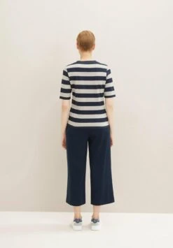TOM TAILOR Denim Mit Textprint - T-Shirt Print - Navy Beige Block Stripe -Tom Tailor 111c5a2b21694b9196b01eea9296ae43