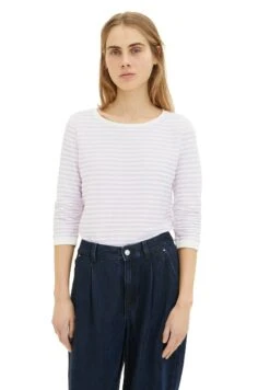 TOM TAILOR Denim Striped Jacquard- Sweater - White Lilac Structured Stripe -Tom Tailor 1501b8c70bc74b85a602646812c246b5