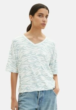 Tom Tailor Gemustertes - T-Shirt Print - Blue Small Wavy Design