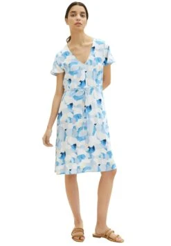 Tom Tailor Midi Mit Stoffgürtel - Jurk - Blue Shapes Design