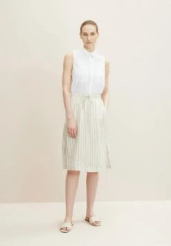 Tom Tailor Mit Leinen - A-Lijn Rok - Beige Drawn Vertical Stripe