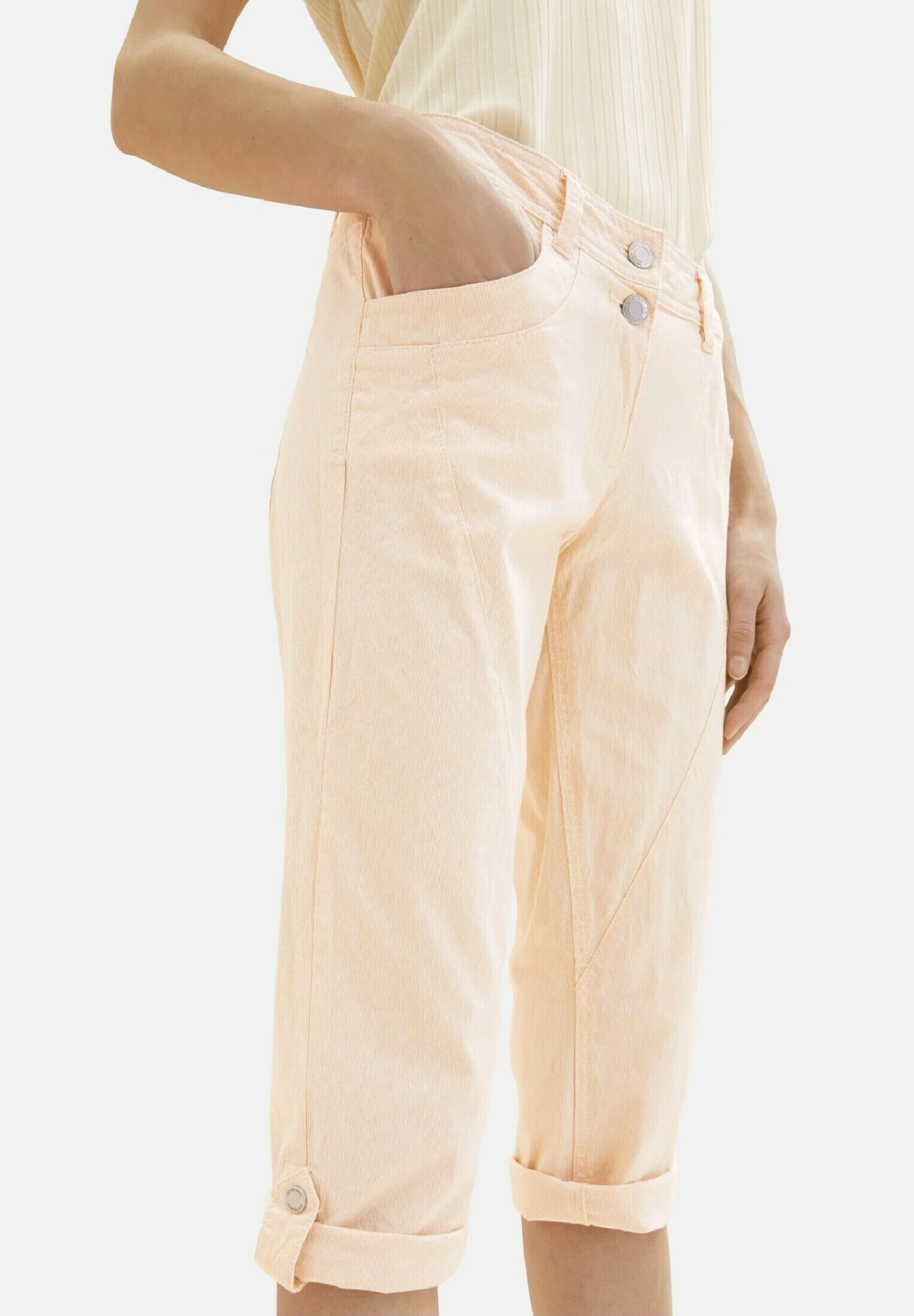 Tom Tailor 3/4Mit Teilungsnaht - Shorts - Fawn Beige Offwhite Stripe 4 Tom Tailor 3/4Mit Teilungsnaht - Shorts - Fawn Beige Offwhite Stripe - Afbeelding 4