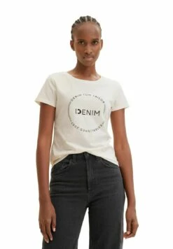 TOM TAILOR Denim Round Logo - T-Shirt Print - Gardenia White