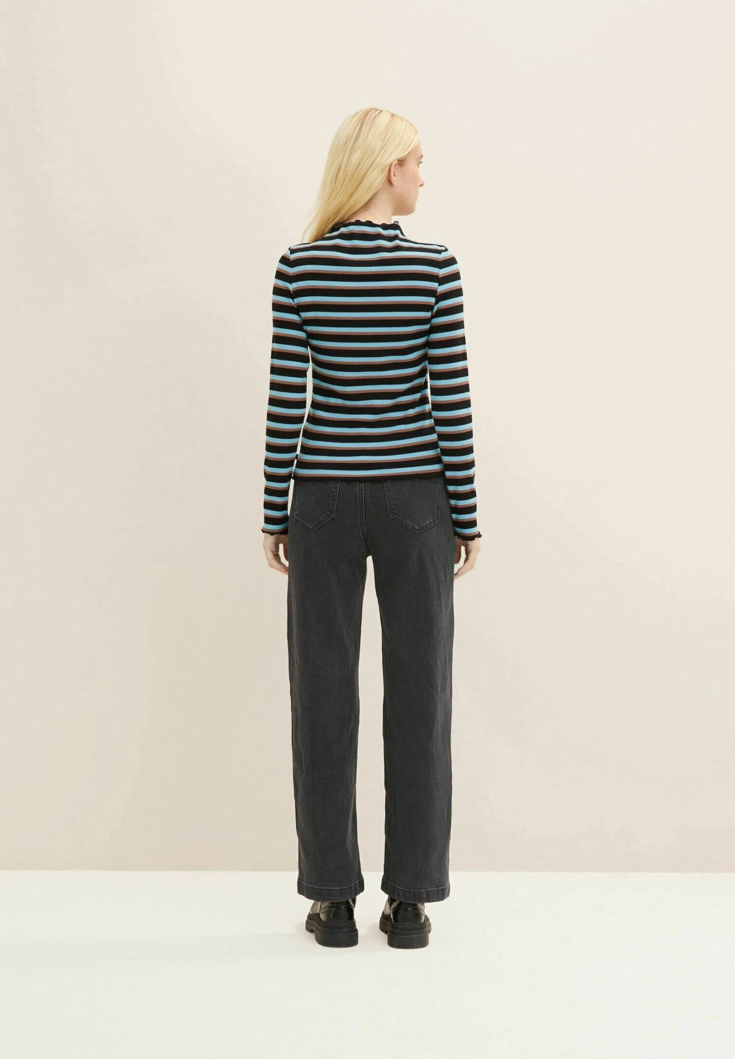 TOM TAILOR Denim Cosy - Longsleeve - Black Brown Blue Stripe 3 TOM TAILOR Denim Cosy - Longsleeve - Black Brown Blue Stripe - Afbeelding 3