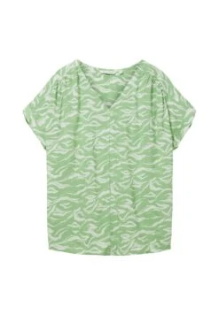 Tom Tailor Gemusterte Kurzarm - Blouse - Green Small Wavy Design -Tom Tailor 4064d582e1864a3e8537db98401c61d2