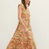 Tom Tailor Mit Allover-Print - Jurk - Brown Abstract Leaf Design