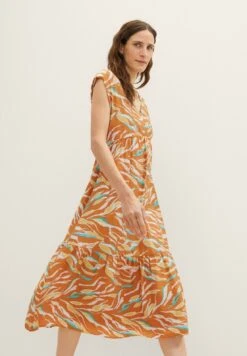 Tom Tailor Mit Allover-Print - Jurk - Brown Abstract Leaf Design