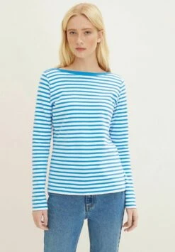 TOM TAILOR Denim Contrast Neck - Longsleeve - White Mid Blue Stripe