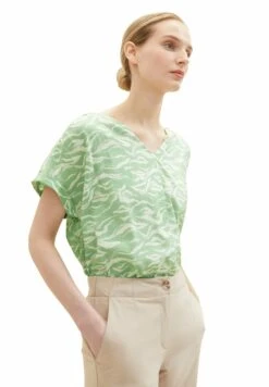 Tom Tailor Gemusterte Kurzarm - Blouse - Green Small Wavy Design -Tom Tailor 54093533de884c1eaa03719eff6e64da