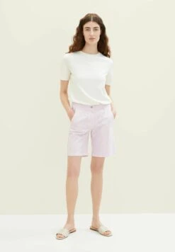Tom Tailor Bermuda - Shorts - Offwhite Pink Stripe -Tom Tailor 562a02f0acac403f88ab9f740ac3fb9a