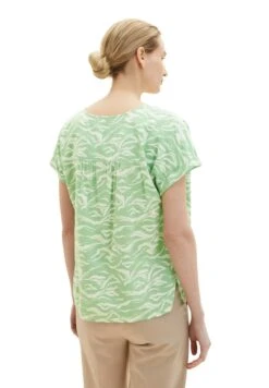 Tom Tailor Gemusterte Kurzarm - Blouse - Green Small Wavy Design -Tom Tailor 63e39f7c2b61405c9e7e58fd780ab35f