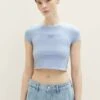 TOM TAILOR Denim Cropped Mit Motivprint - T-Shirt Basic - Parisienne Blue