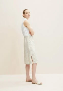 Tom Tailor Mit Leinen - A-Lijn Rok - Beige Drawn Vertical Stripe -Tom Tailor 67c1b55b0f074003aa8e1fcd57df41b7