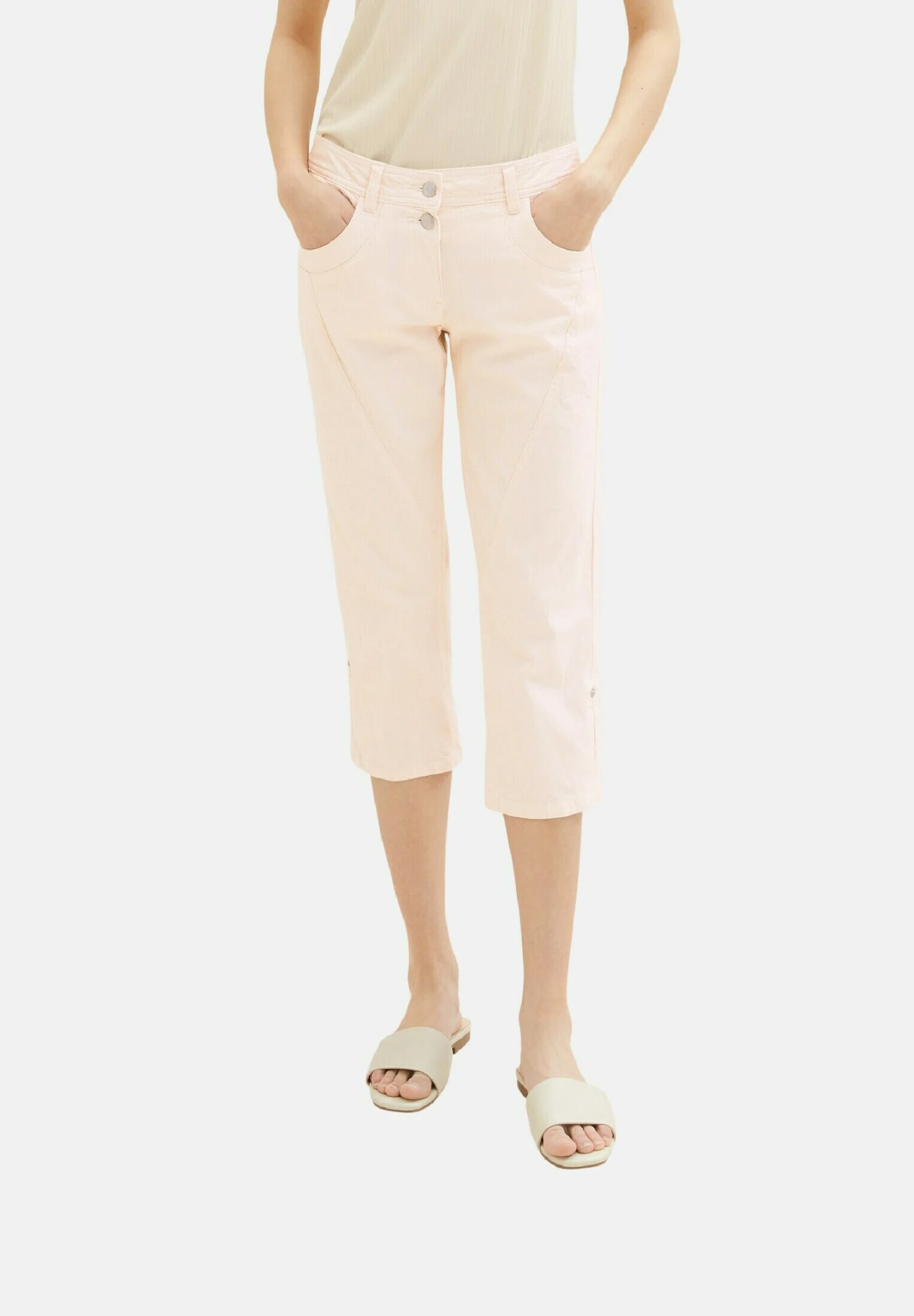 Tom Tailor 3/4Mit Teilungsnaht - Shorts - Fawn Beige Offwhite Stripe 1 Tom Tailor 3/4Mit Teilungsnaht - Shorts - Fawn Beige Offwhite Stripe