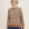 TOM TAILOR Denim Gestreiftes - Sweater - Creme Brown Stripe