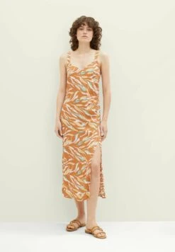 Tom Tailor Jurk - Brown Abstract Leaf Design