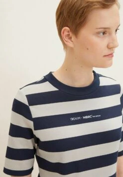 TOM TAILOR Denim Mit Textprint - T-Shirt Print - Navy Beige Block Stripe -Tom Tailor 8476763817cb4cbf950a4cc091c0245c