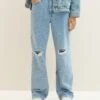TOM TAILOR Denim Straight Leg Jeans - Destroyed Light Stone Blue Denim