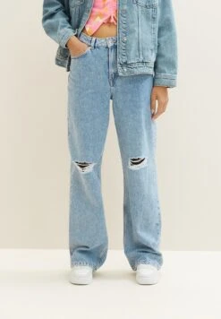 TOM TAILOR Denim Straight Leg Jeans - Destroyed Light Stone Blue Denim