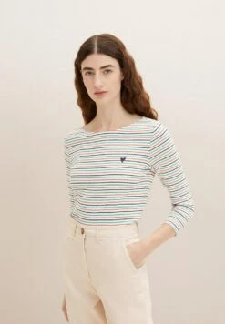 Tom Tailor Gestreiftes Mit 3/4 Arm - Longsleeve - Offwhite Multicolor Stripe