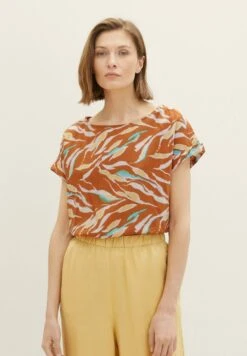 Tom Tailor Gemusterte - Blouse - Brown Abstract Leaf Design
