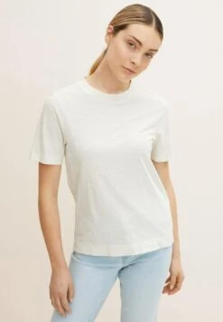 Tom Tailor In Melange Optik - T-Shirt Basic - Sand Stone Beige