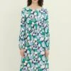 Tom Tailor With Smocking Detail - Jurk - Green Flower Design