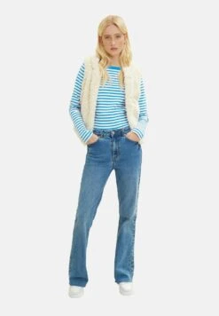 TOM TAILOR Denim Contrast Neck - Longsleeve - White Mid Blue Stripe -Tom Tailor bd08508ac8a94aa18ab2e1b36a47cf44