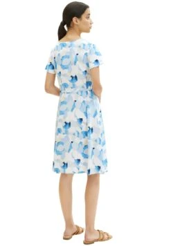 Tom Tailor Midi Mit Stoffgürtel - Jurk - Blue Shapes Design -Tom Tailor be2594dff6e34f8e95384e507d29b5e2