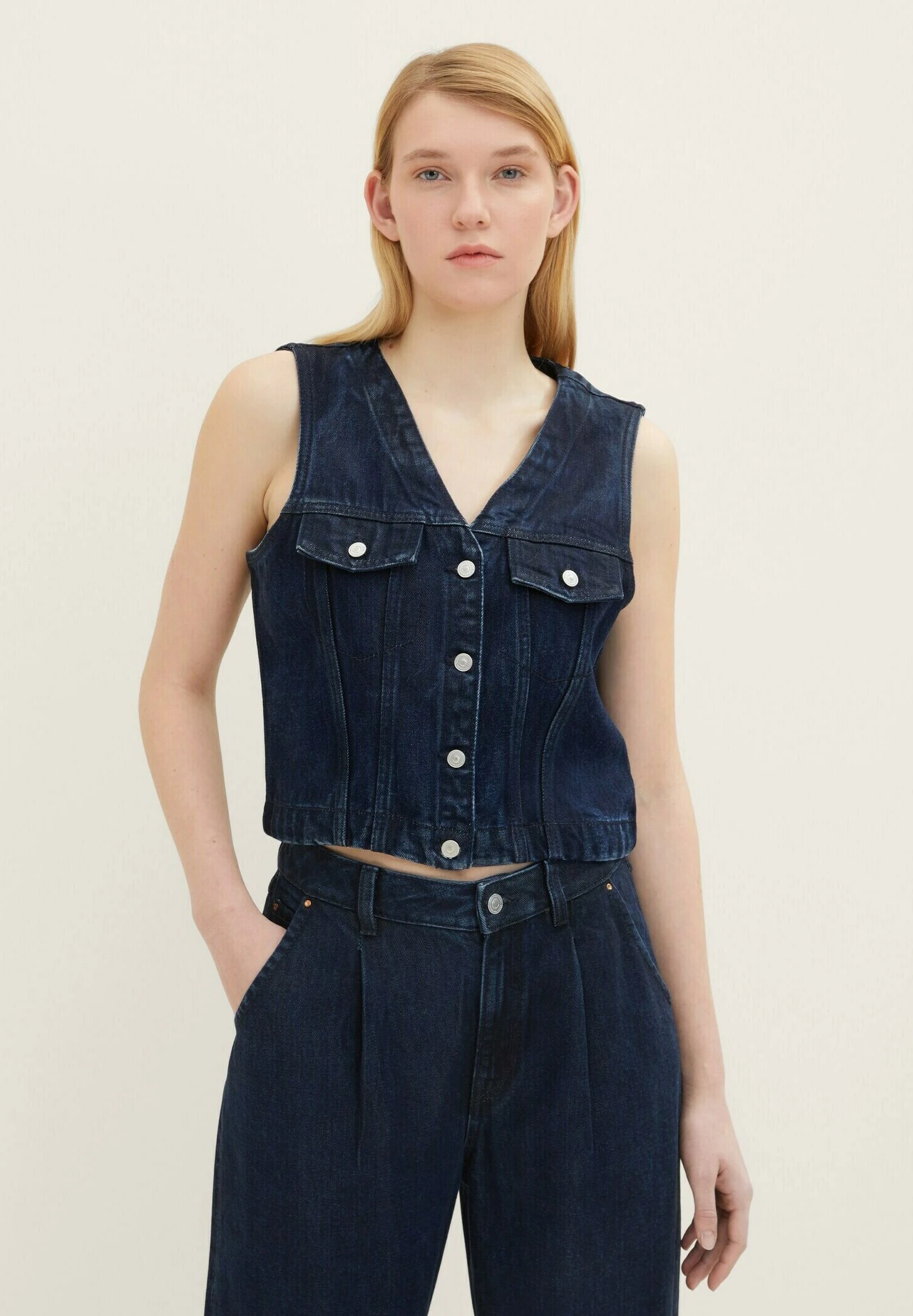 TOM TAILOR Denim Bodywarmer - Clean Dark Stone Blue Denim 1 TOM TAILOR Denim Bodywarmer - Clean Dark Stone Blue Denim