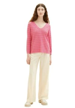 Tom Tailor Mit V Ausschnitt - Trui - Pink Sand Stripe