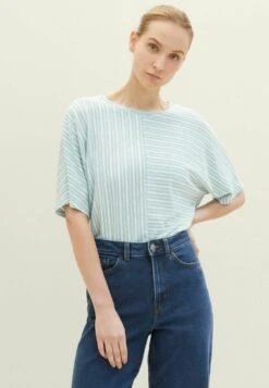 Tom Tailor Gestreiftes- T-Shirt Print - Blue White Horizontal Stripe