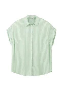 Tom Tailor Plus - Gestreifte Kurzarm - Overhemdblouse - Green White Stripe Woven