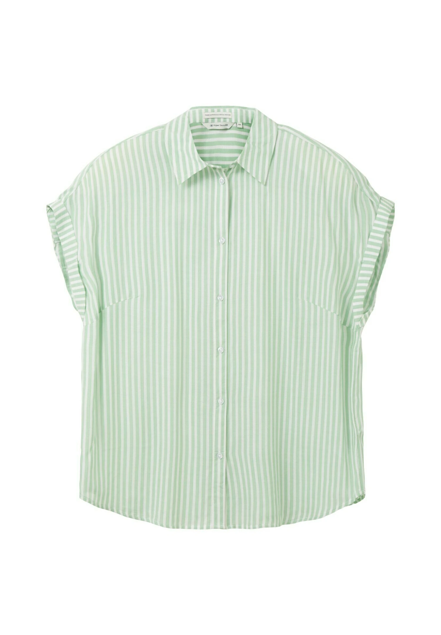 Tom Tailor Plus - Gestreifte Kurzarm - Overhemdblouse - Green White Stripe Woven 1 Tom Tailor Plus - Gestreifte Kurzarm - Overhemdblouse - Green White Stripe Woven