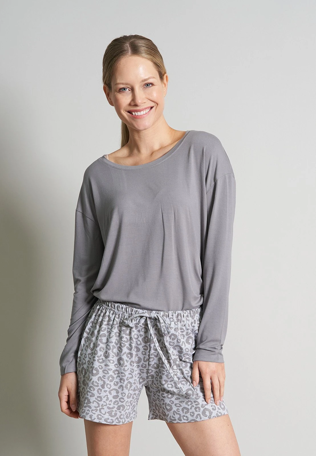 Tom Tailor Kurze - Pyjamabroek - Grau Mittel Allover 1 Tom Tailor Kurze - Pyjamabroek - Grau Mittel Allover