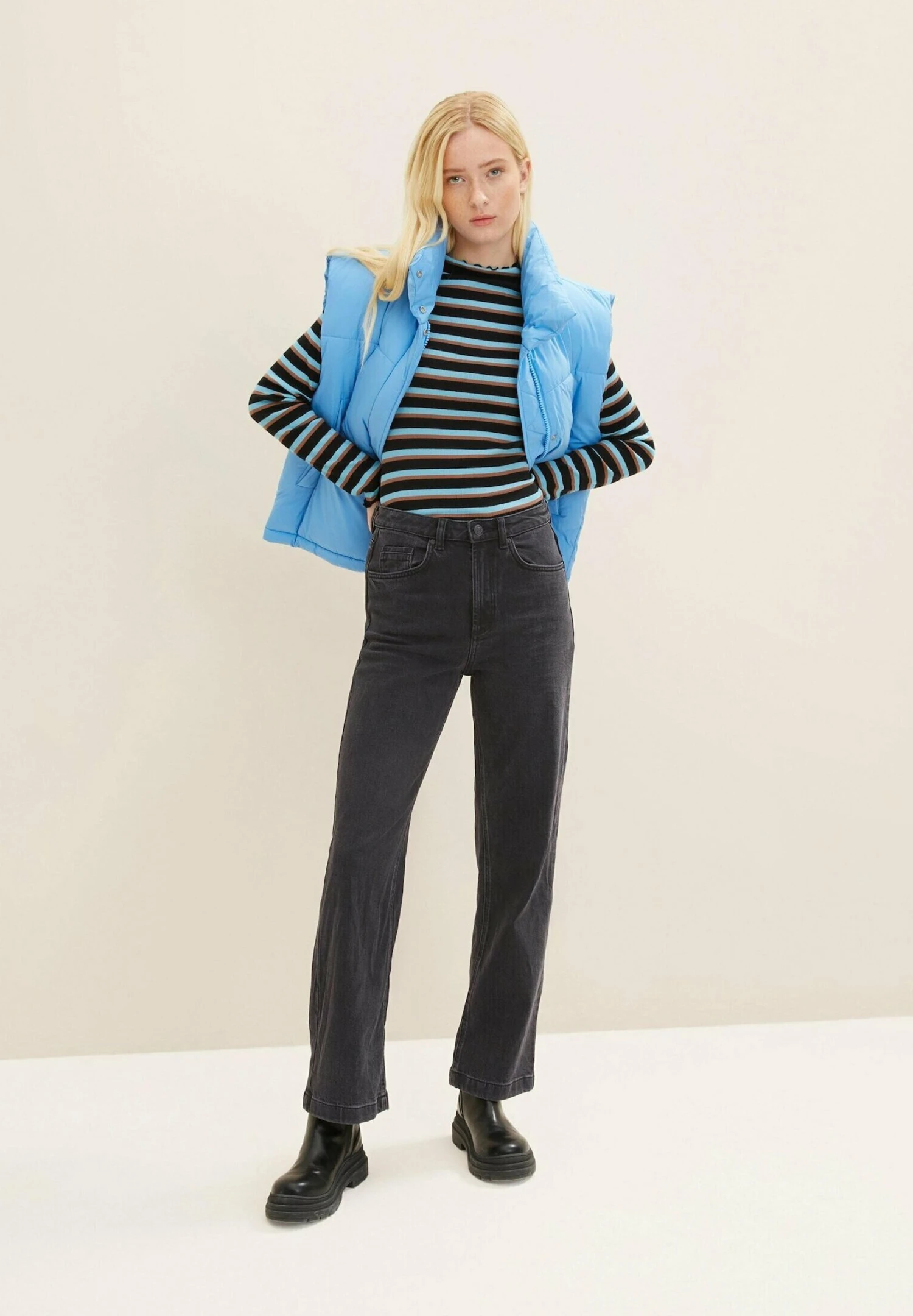 TOM TAILOR Denim Cosy - Longsleeve - Black Brown Blue Stripe 2 TOM TAILOR Denim Cosy - Longsleeve - Black Brown Blue Stripe - Afbeelding 2