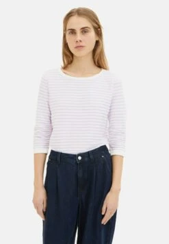 TOM TAILOR Denim Striped Jacquard- Sweater - White Lilac Structured Stripe